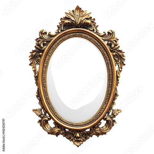 Obraz na płótnie An elegant round mirror with ornate carved floral frame in antique decorative style presented over a transparent background w salonie