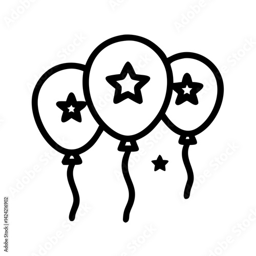 Party Balloons with Stars Icon Representing Celebration and Festive Decoration photo