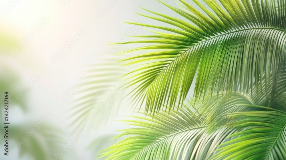 Fototapeta premium Summer tropical composition with green palm leaves