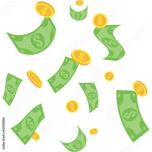 Obraz na płótnie Money Background Mixed Dollar Coins Floating Wealth Cash Pattern Scatter Vector w salonie