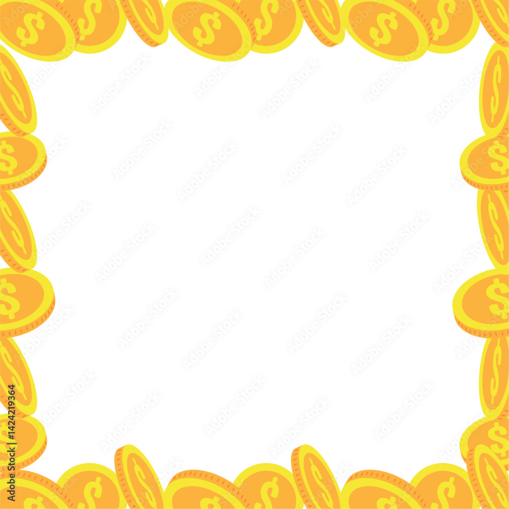 Money Background Gold Coins Border Frame Wealth Finance Currency Cash Vector
