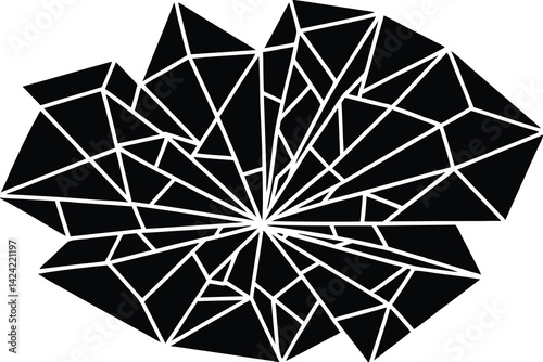 Abstract geometric pattern with black shapes and white lines radiating from the center