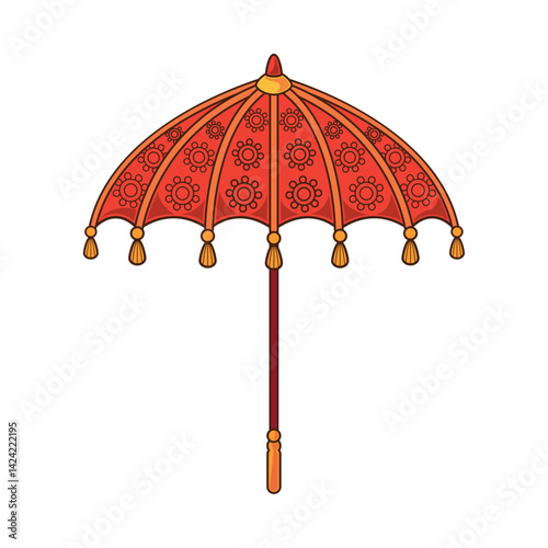 Obraz na płótnie Indian Umbrella Red Floral Festival Ornament Traditional Decorative Parasol Vector w salonie