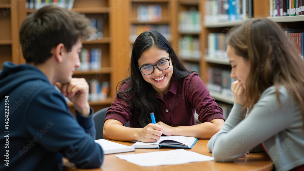 Students studying together in a library Students studying together in a library