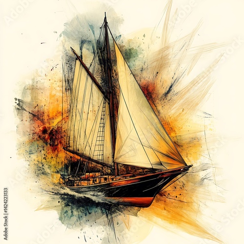 Sailing ship illustration, artistic, abstract background