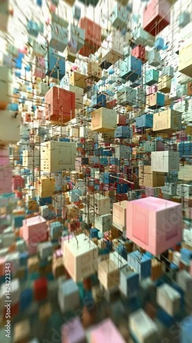 The floating data cubes forming a neural network, AI concept