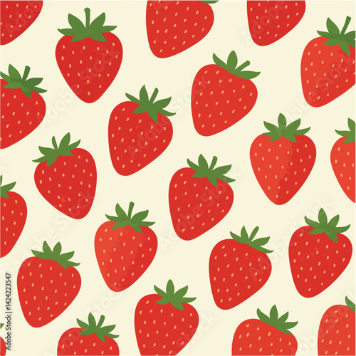 seamless  strawberry pattern illustration on isolated background. Modern flat design fruit vector with scattered berries and leaves.