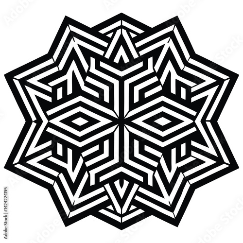Geometric star pattern black and white optical illusion art vector