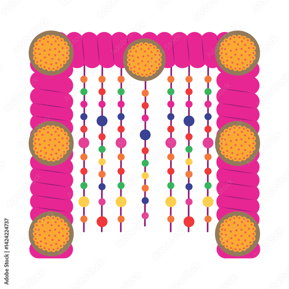 Indian Wedding Haldi Decorative Marigold Garland Entrance Frame Festive Ornament Vector