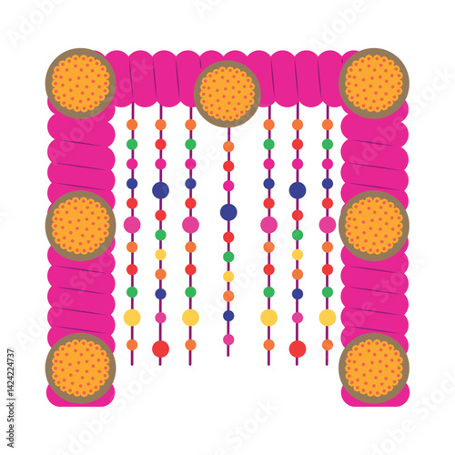 Obraz na płótnie Indian Wedding Haldi Decorative Marigold Garland Entrance Frame Festive Ornament Vector w salonie