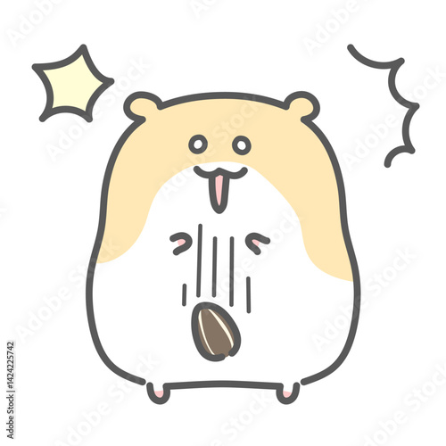 びっくり驚いてひまわりの種を落とすゴールデンハムスター