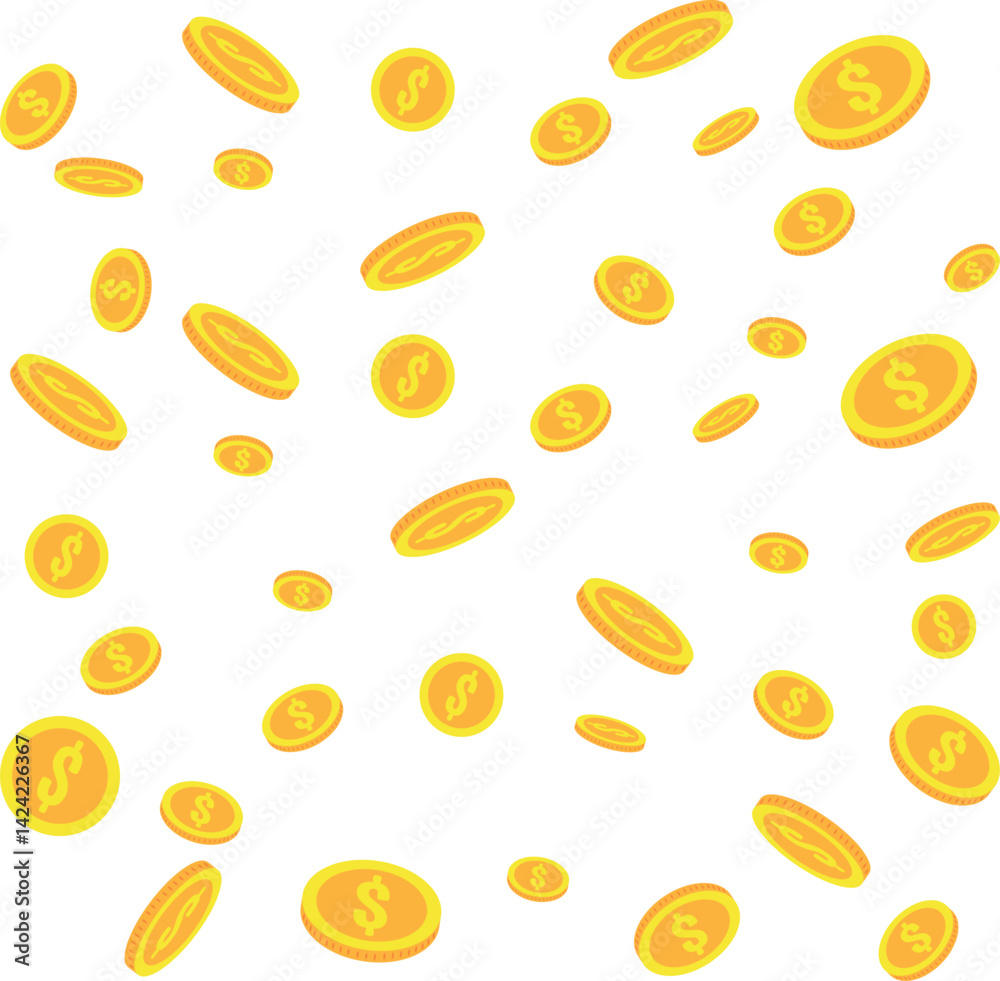 Money Background Golden Coins Floating Wealth Cash Currency Finance Vector