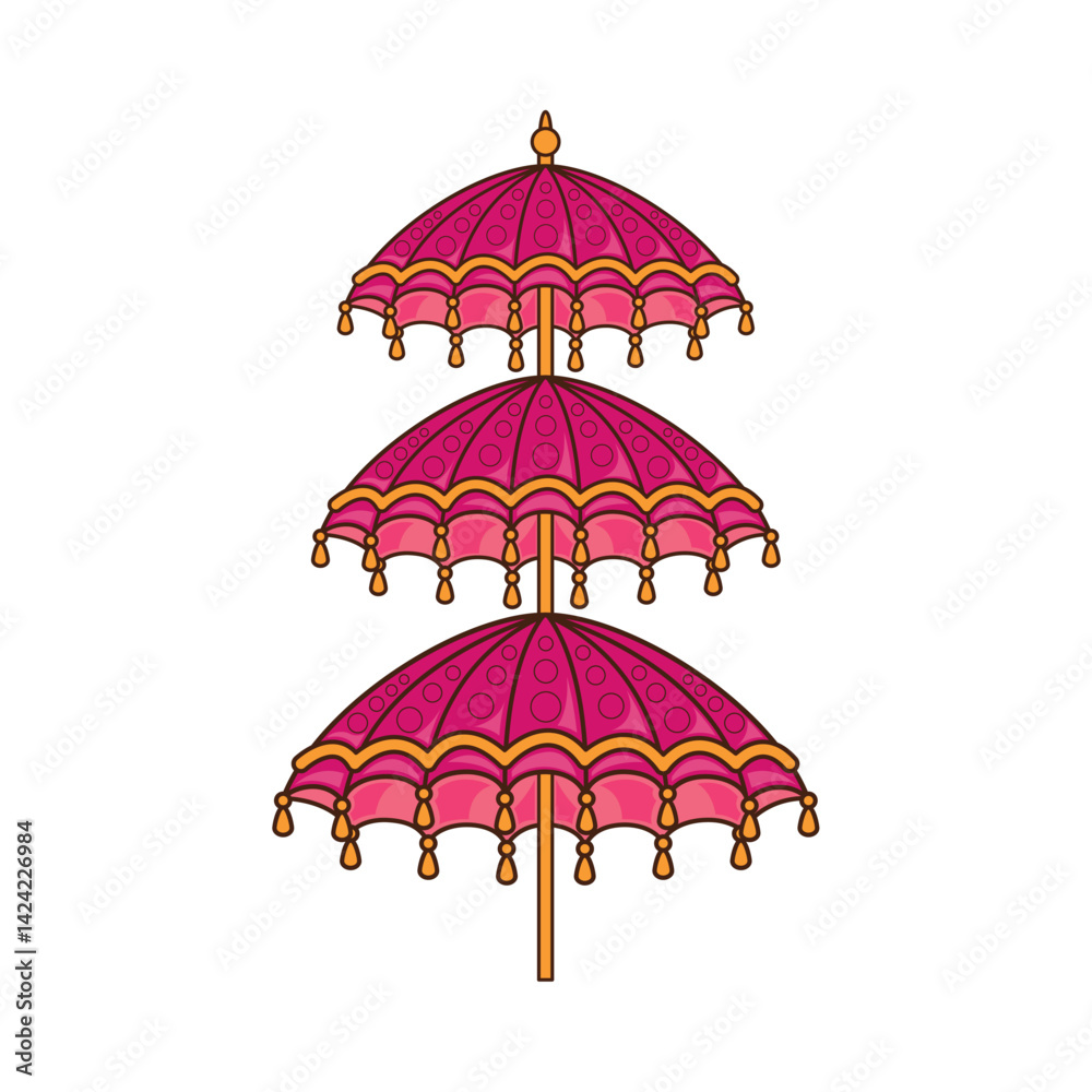 Indian Umbrella Triple Tier Pink Ceremony Decor Festival Parasol Traditional Vector