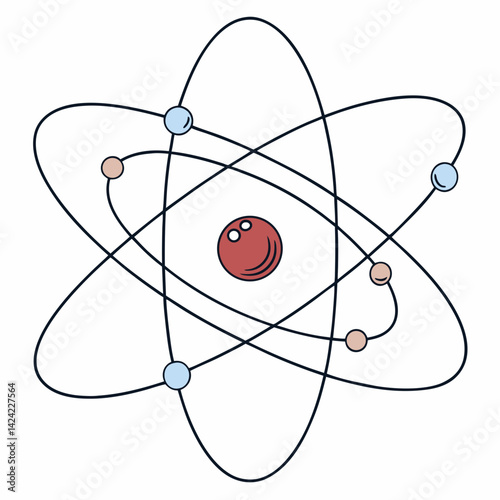 Graphic Illustration Of An Atom With Nucleus And Orbiting Electrons On White