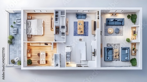 Apartment Floor Plan in Perspective View for Modern Living Space