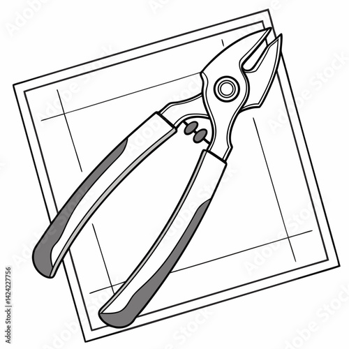 Illustration Of Wire Cutters Placed On A Square Surface With Lines