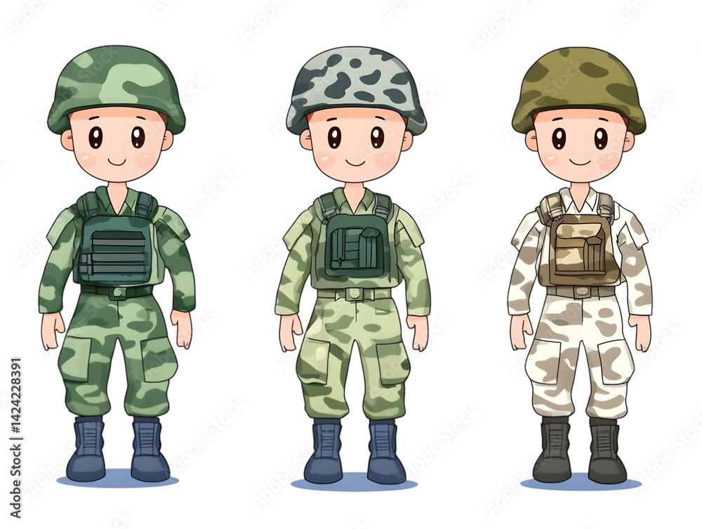 Three Soldiers In Camouflage Uniforms Isolated On Transparent Background Vector Illustration Three Soldiers In Camouflage Uniforms Isolated On Transparent Background Vector Illustration
