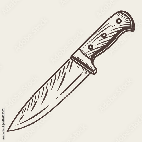 Hand Drawn Illustration Of A Hunting Knife Isolated On Cream Background