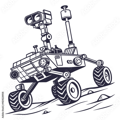 Stylized Outline Of A Mars Rover Exploring The Surface Of Another Planet