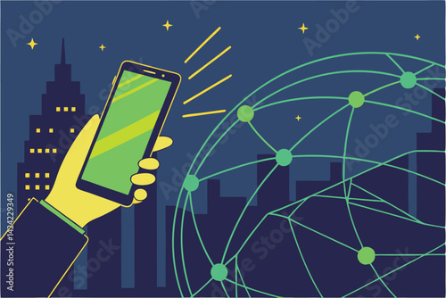 Smartphone Connected to Global Network Modern Communication Technology Illustration