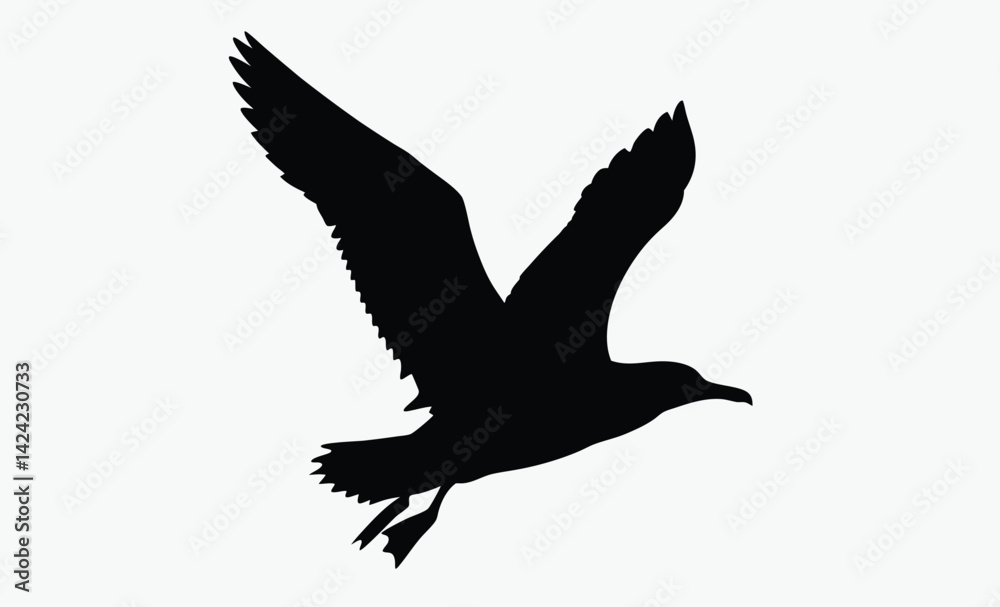Obraz premium Seagull flying silhouette, bird vector, isolated design, Seagull flying silhouette isolated on white background, Vector illustration 