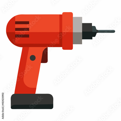Red Electric Drill Illustration Tool For Construction And Home Improvement Projects