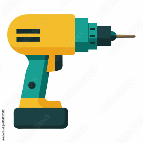 Isolated Flat Design Style Cordless Drill Vector Illustration On White Background