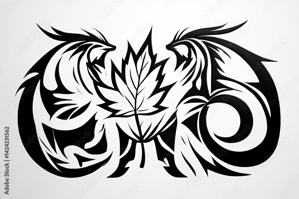 Obraz premium Abstract tribal design featuring intricate maple leaf patterns 