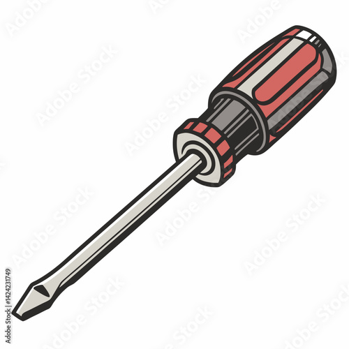Flathead Screwdriver Vector Illustration Isolated On A White Background With Red Handle