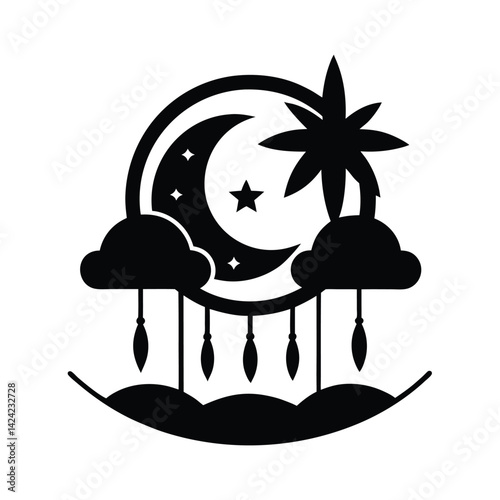 Sunkissed Dreams Summer Icon in Black on White Background