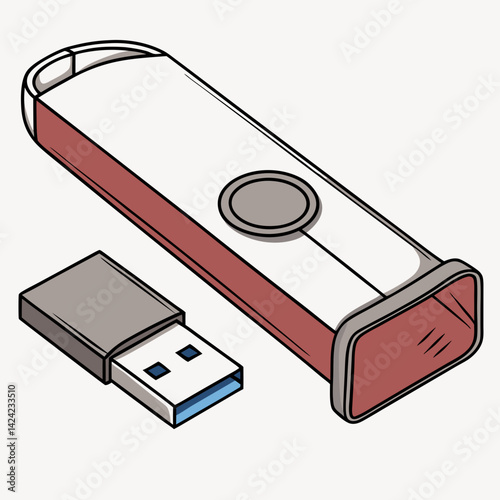 Stylized Illustration Of Modern Usb Flash Drive With Secure Access Feature