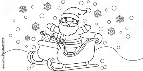 christmas themed a4 colouring picture santa sleigh. you can print it on standard