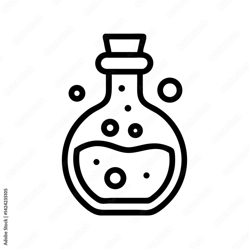 Potion Bottle with Bubbles Icon Representing Magical Elixirs and Mystical Brews Potion Bottle with Bubbles Icon Representing Magical Elixirs and Mystical Brews