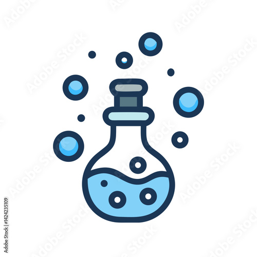 Potion Bottle with Bubbles Icon Representing Magical Elixirs and Mystical Brews