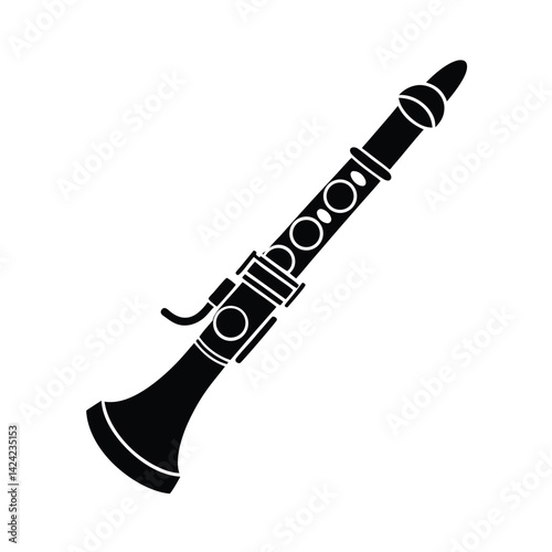 Clarinet Woodwind Instrument Icon in Black Silhouette