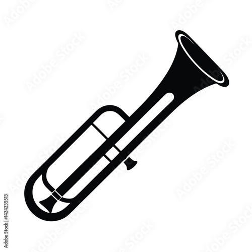 Trombone Music Icon in Black Silhouette on White