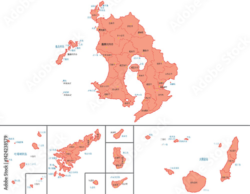 鹿児島県　地図　赤　斑点　イラスト