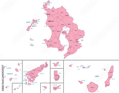鹿児島県　地図　ピンク　斑点　イラスト