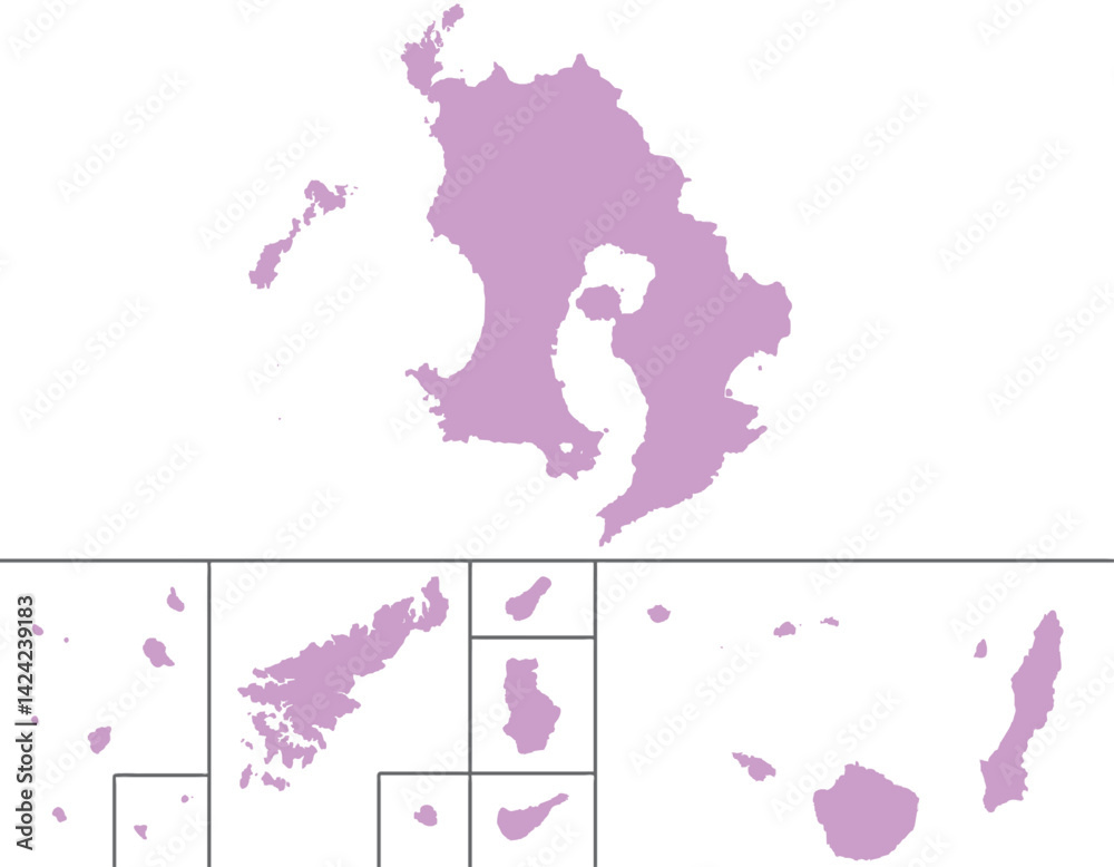 Fototapeta premium 鹿児島県 地図 紫 イラスト