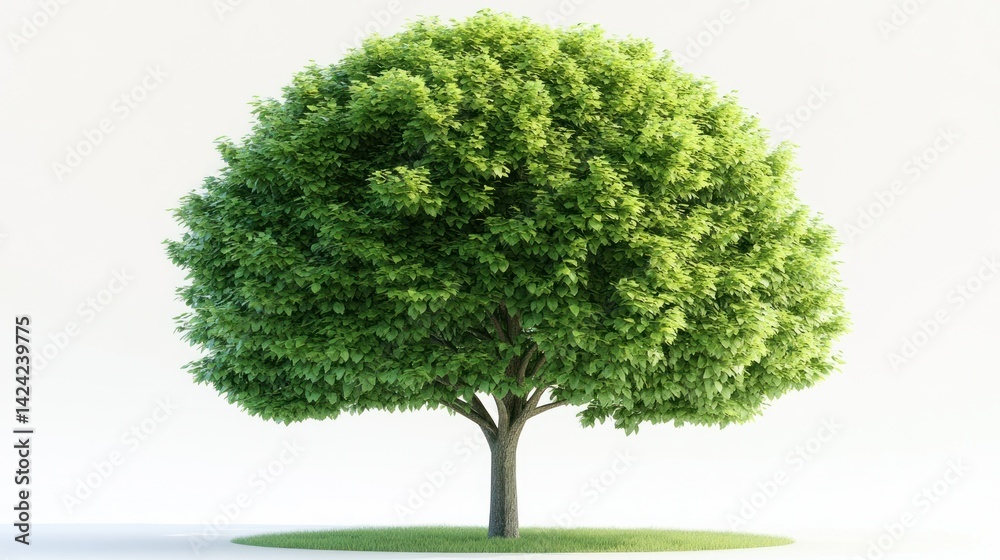 Fototapeta premium Isolated green leafy tree on a small patch of grass