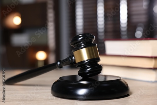 Wallpaper Mural Judge's gavel and sound block on wooden table against blurred background, closeup Torontodigital.ca