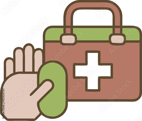 A first aid kit or box, often represented by an icon, signifies essential medical supplies for immediate care