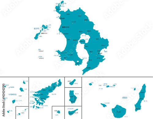 鹿児島県　地図　グリーン　斑点　イラスト