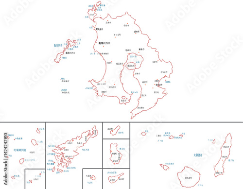 鹿児島県　地図　白　斑点　イラスト