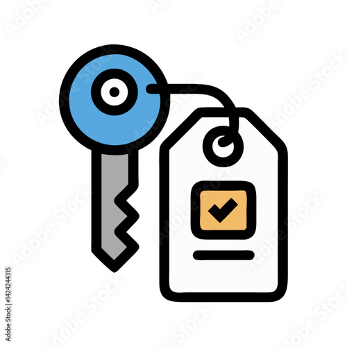 Room Key with Tag Icon Representing Hotel Check-In and Accommodation Service