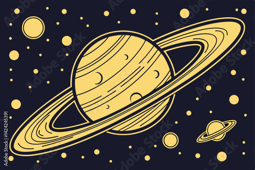 Stylized Illustration of Saturn with Rings and Starry Background