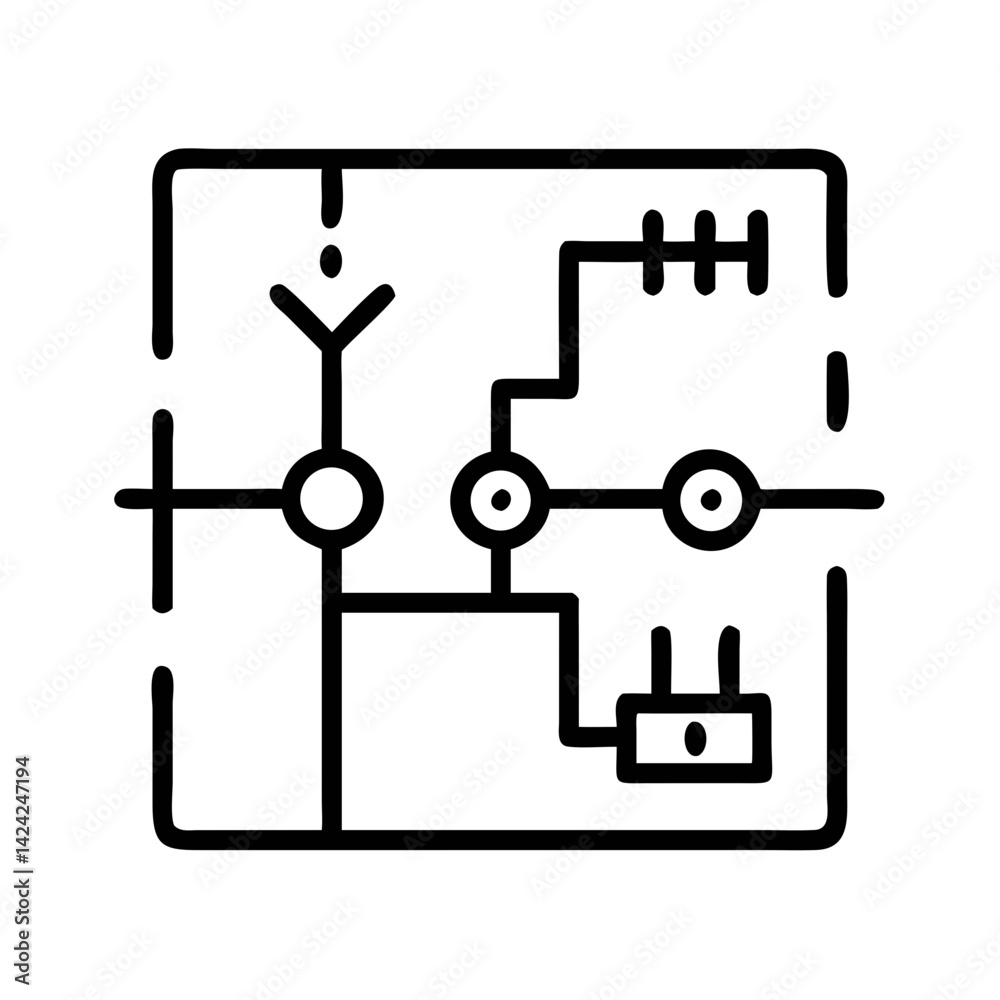 Simple Electrical Circuit Diagram Icon Representing Basic Electronics and Power Flow Simple Electrical Circuit Diagram Icon Representing Basic Electronics and Power Flow