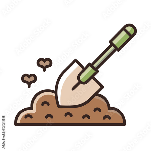 Soil with Garden Hoe Icon Representing Farming and Gardening Cultivation Tool