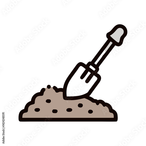 Soil with Garden Hoe Icon Representing Farming and Gardening Cultivation Tool