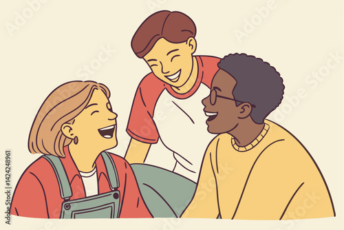 Vector Illustration Of Diverse Young Adults Laughing Together In A Casual Setting